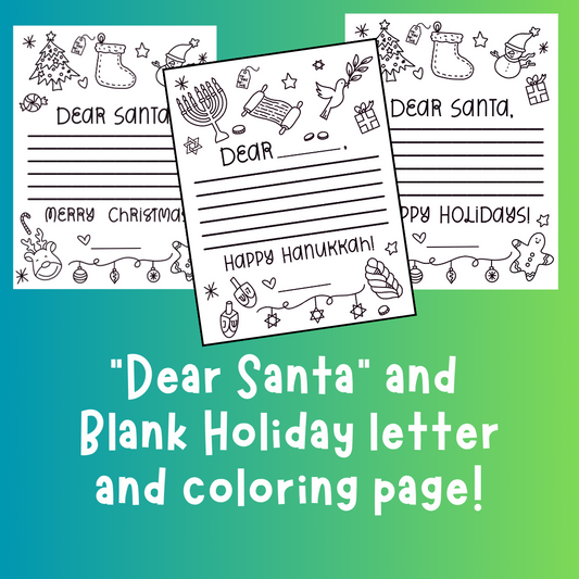 "Dear Santa", "Dear ____", Holiday Letter and Coloring Page Bundle