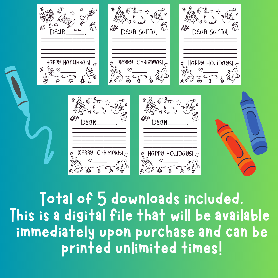"Dear Santa", "Dear ____", Holiday Letter and Coloring Page Bundle