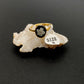 Size 8- Gold - Small White Flower on Black Ring