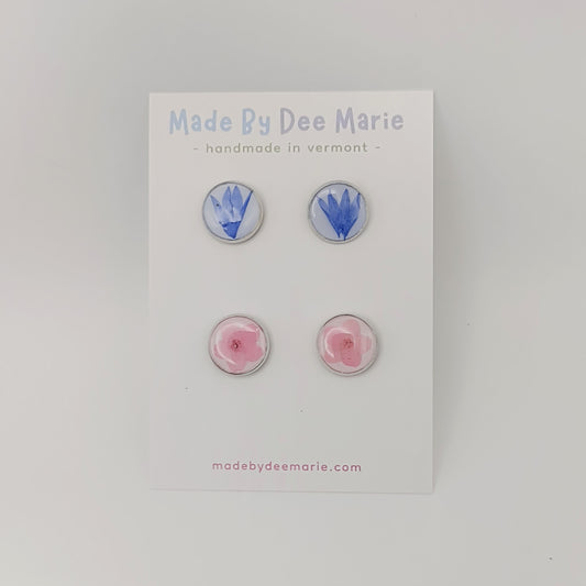 Cornflower and Pink Flower Stud Pack