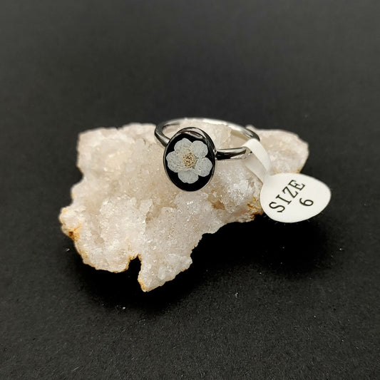 Size 6- Silver White Flower Ring