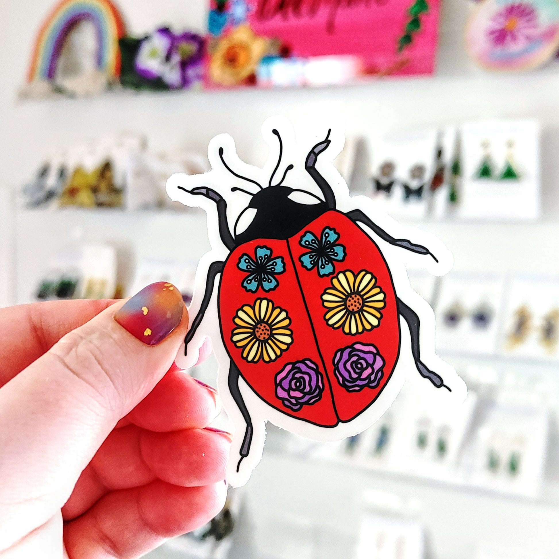 Ladybug Fruit Sticker Floral Ladybug Sticker โ madebydeemarie