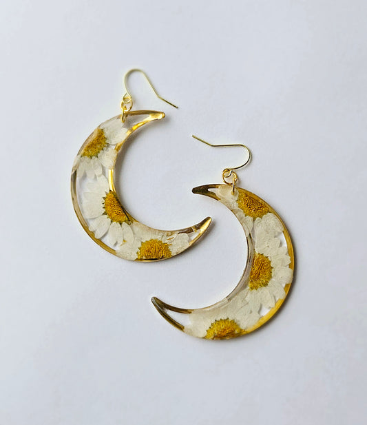 Daisy Full Crescent Moon Dangles